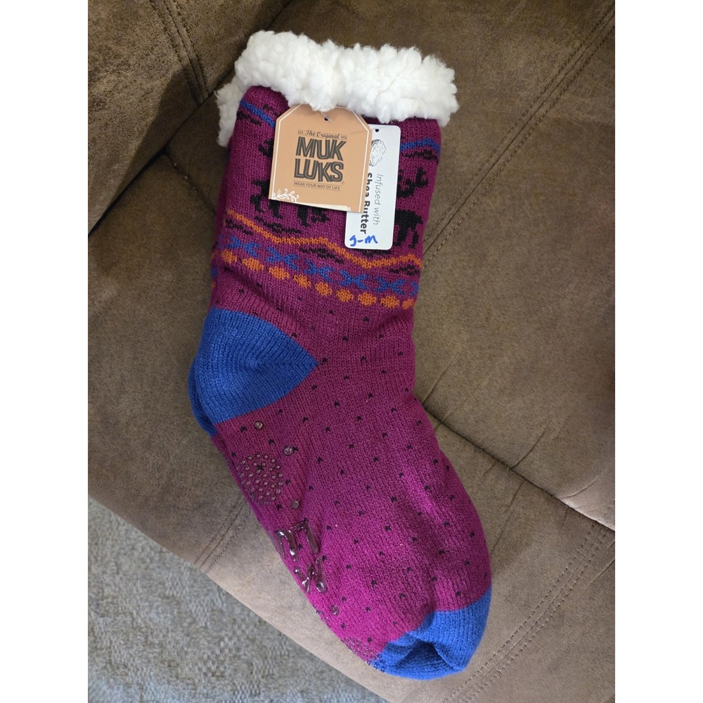 Women's Deer Muk Luk Cabin Socks With Fleece S/M NWT 4.1 TOG